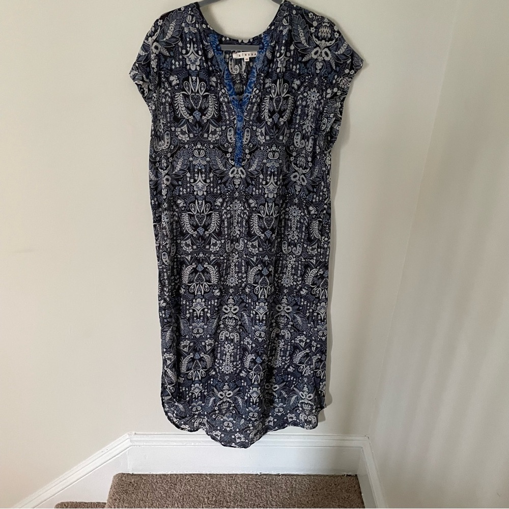 XiRENA Kennedy 100% cotton gauze kaftan midi dress swim cover XS Blue Eye Cat - Picture 3 of 6